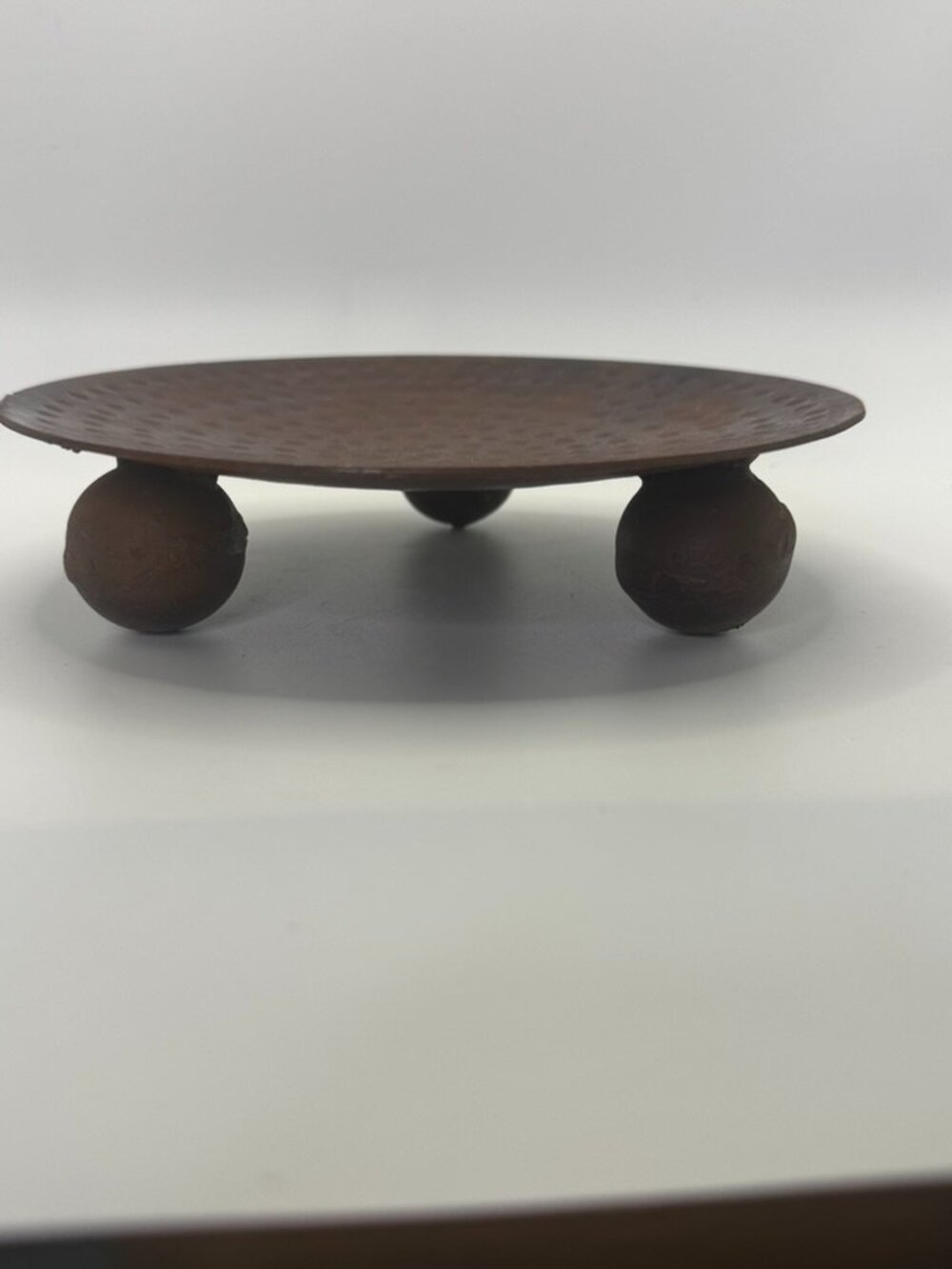 Vintage Heavy Hammered Copper  Footed Candle Plate / Trivet